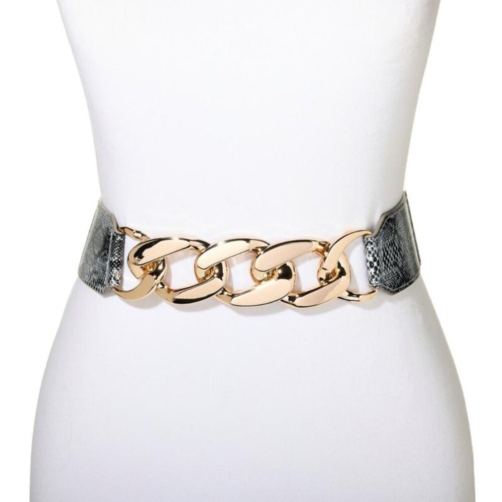Antthony Original Snake Chain Stretch Belt Size XS/Small Black Gray Animal Print
